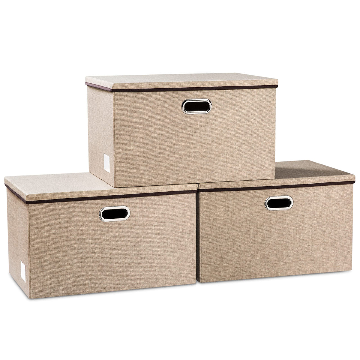 PRANDOM Collapsible Storage Containers with Lids [5-Pack] Linen Fabric Foldable Storage Bins Boxes Organizer Baskets Cube with Cover for Home Bedroom Closet Office Nursery (14.9x9.8x9.8")