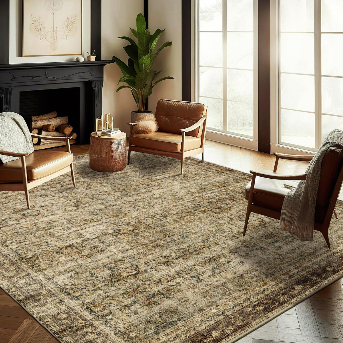 CHAMPLANT Washable Area Rug 8'x10' Retro Boho Design Non-Shedding Non-Slip Easy Care Ideal for High Traffic Areas in Living Room Bedroom Office Coffee Table Kitchen Large Carpet