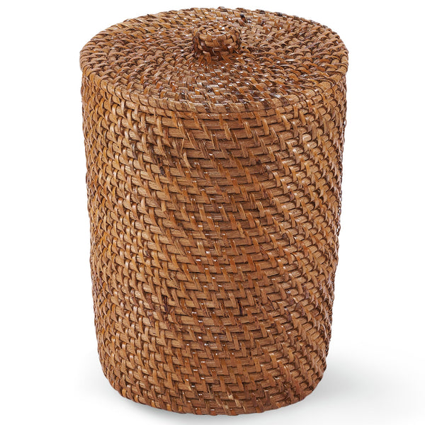 84ECO Natural Wicker Trash Can with Lid and Liner - Rattan Trash Can