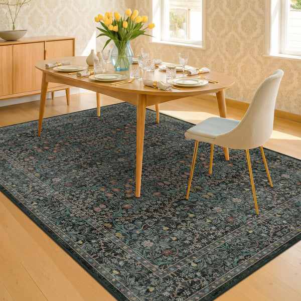 Hazo Haus 8ft Burgundy Rug for Living Room, Untra Large Vintage Washable Soft Area Rug for Dining Room, Bedroom Under Bed, Non Slip Low Pile Stain & Fade Resistant, Boho Geometric Floral Décor Indoor