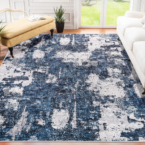 Modern Abstract Area Rug, 6x9 Washable Rugs for Living Room Bedroom Office Floor Rug Dining Room Indoor Accent, Soft Thin Throw Rug Floor Carpet for Kids Pet (Navy Blue/White)