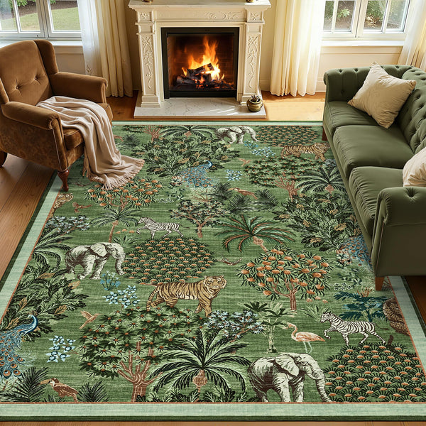GarveeHome Jungle Rug 2x3 Animal Print Rugs Non Slip Washable Front Door Rug for Entryway, Indoor Kitchen Rugs Low-Pile Small Door Mat Forest Carpet for Bedroom Home Décor, Beige