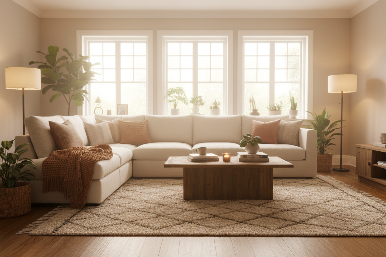 a coze living room for a cover photo of w ecommerce website